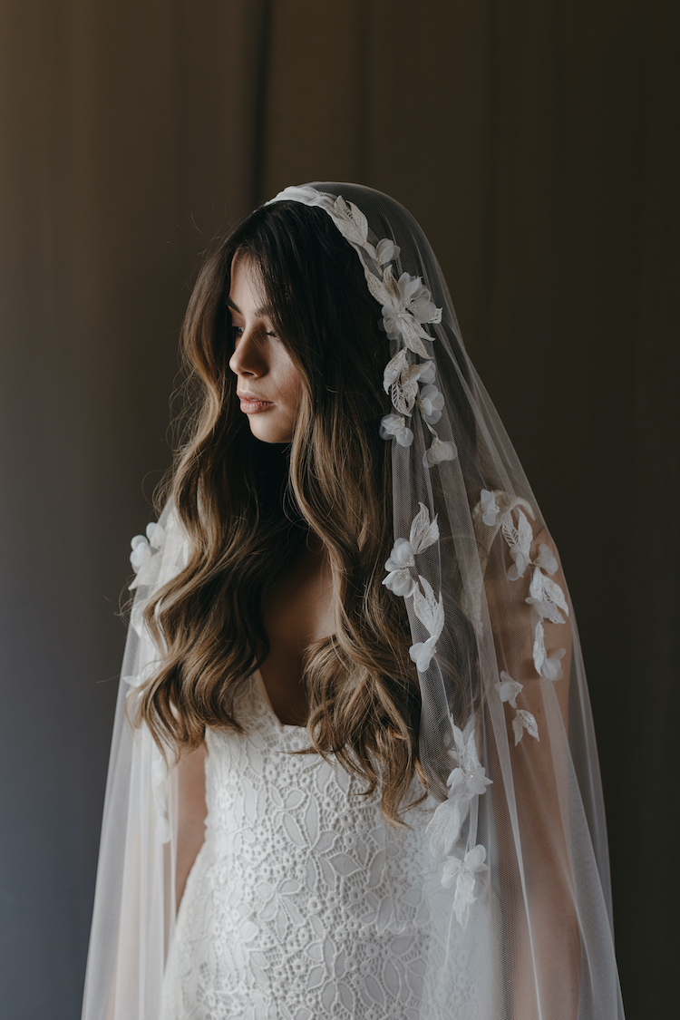 lace wedding dress and veil