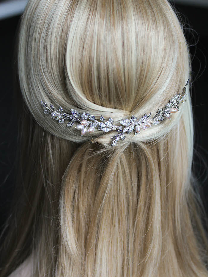 Wedding Headwear Set Crystal Pearl Hair Comb and One Tier Soft Sheer Plain  Bridal Veil TSDZ038