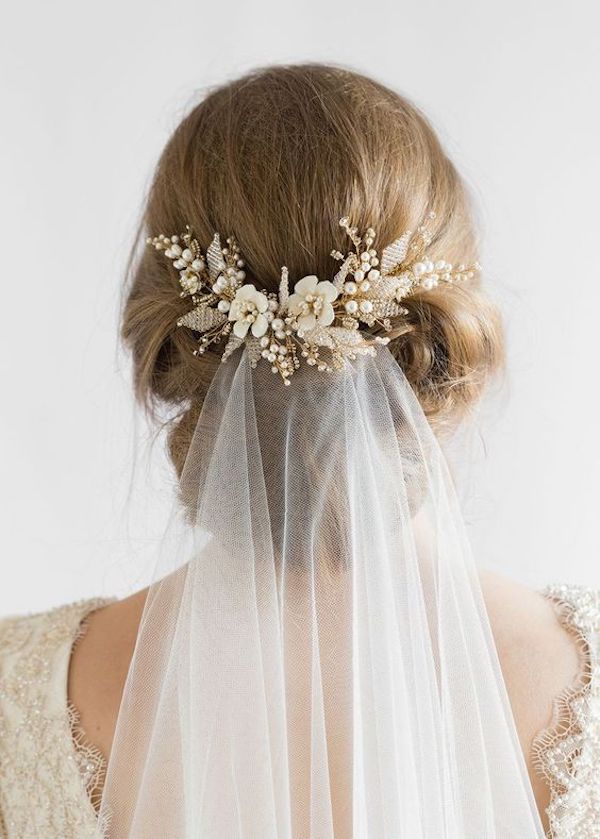 wedding hair with veil underneath