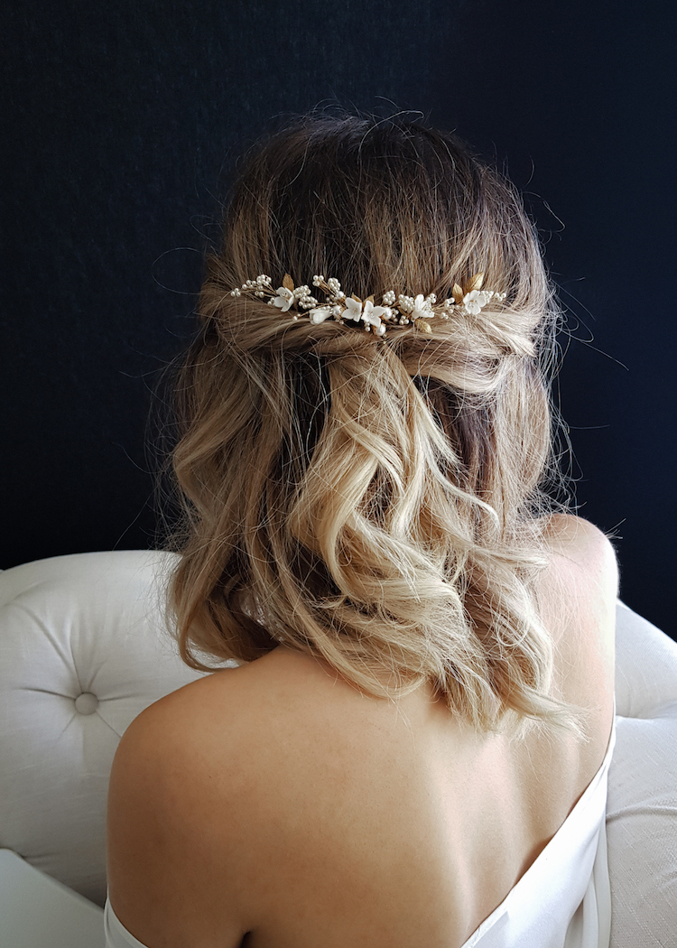 37 Beautiful Half Up Half Down Hairstyles For The Modern Bride Tania Maras Bespoke Wedding Headpieces Wedding Veils