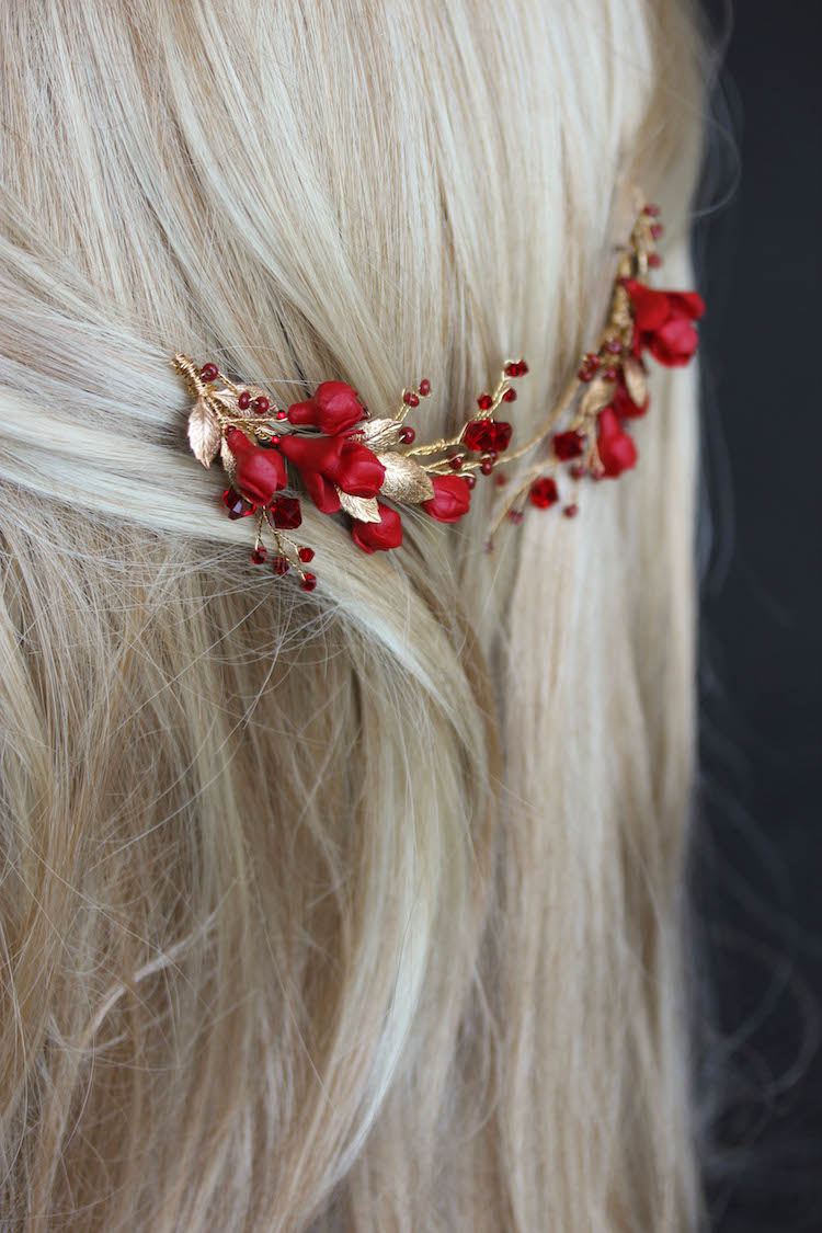 red and gold wedding headpiece 