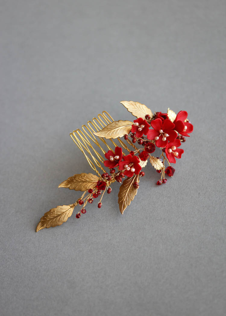 Forbidden Fruit | A red and gold wedding headpiece - TANIA MARAS ...