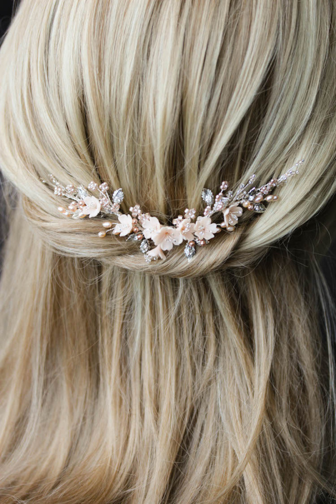 Ode to Dusk | A silver, rose gold and blush bridal hair vine for ...