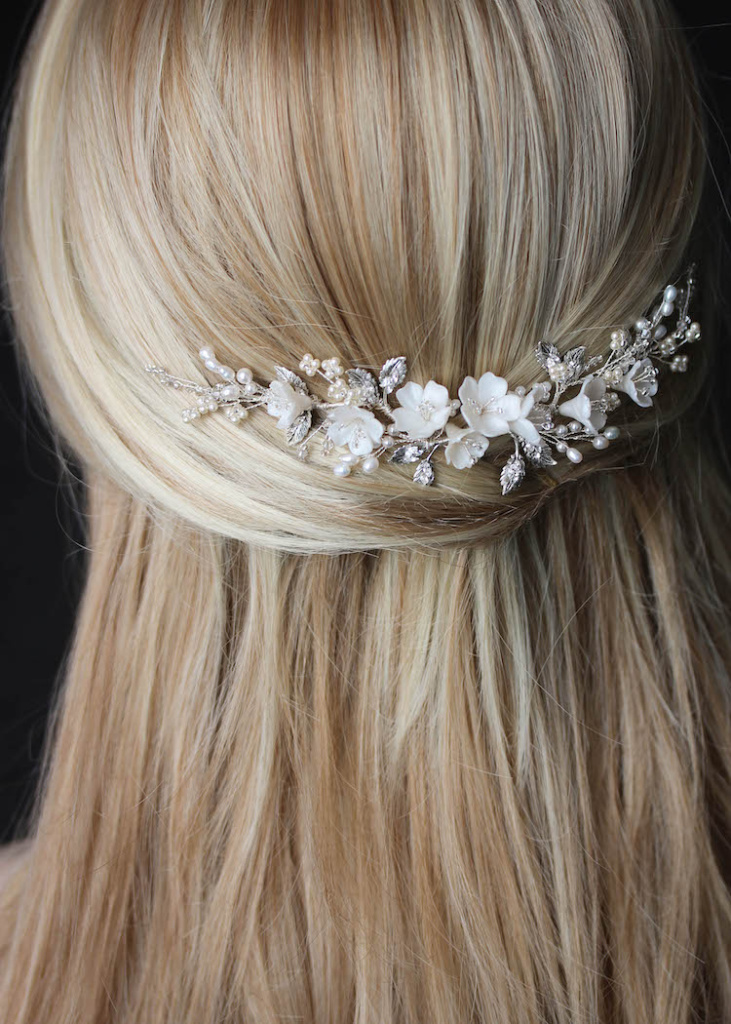 Ode to Dusk | A silver, rose gold and blush bridal hair vine for ...