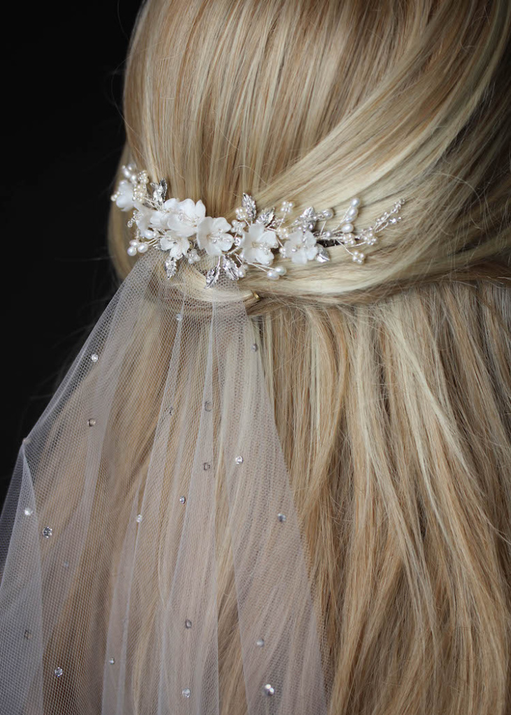 Ode to Dusk | A silver, rose gold and blush bridal hair vine for ...