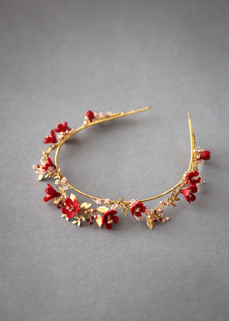 HARVEST | A ruby red, blush and gold wedding crown for the unique bride ...