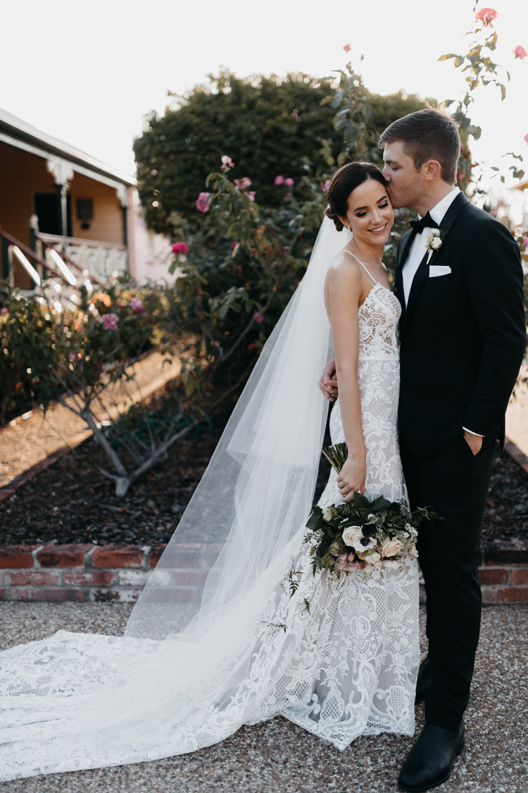lace wedding dress and veil