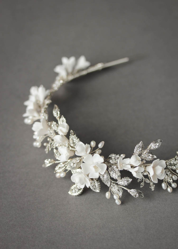 Silver and white crystal store embellished bridal headband