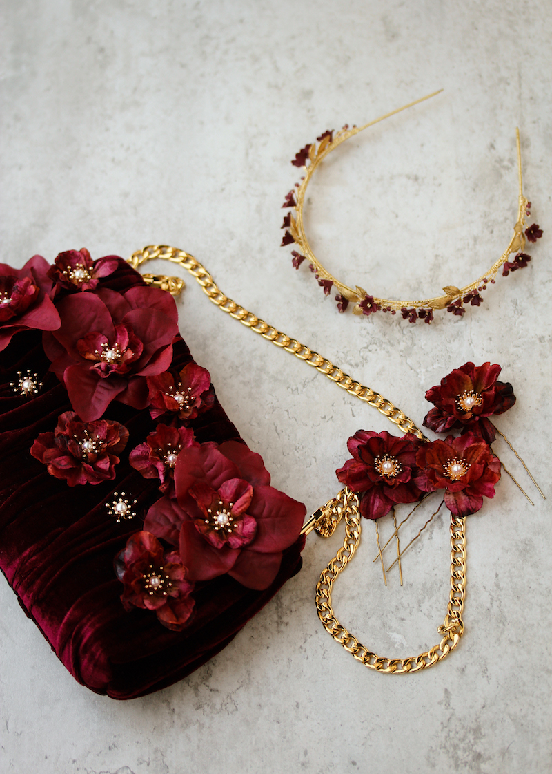 Ruby Maroon Flower Clutch 2