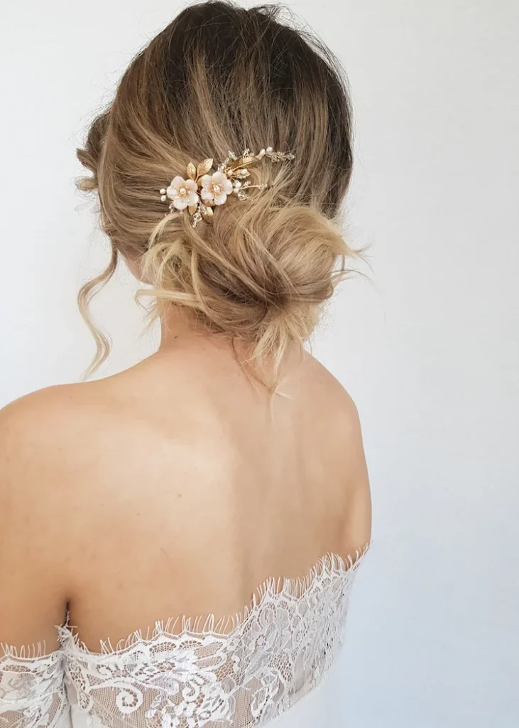 Blushing Gold Hair Comb With Blush Flowers 2