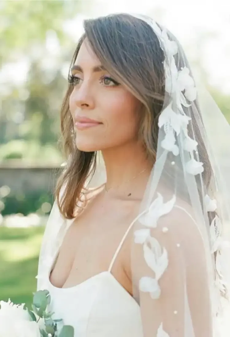 218 Bride Courtney Wears A Custom Carmen Veil With Pearls 1 826x1024