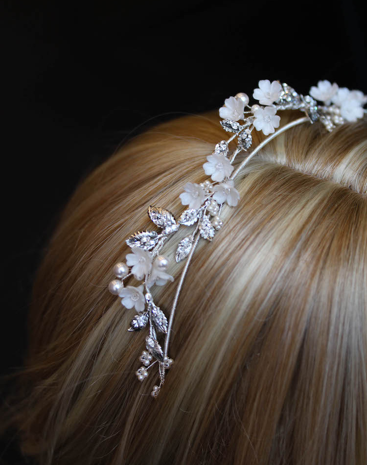 Abigail Floral Wedding Crown In Silver 1