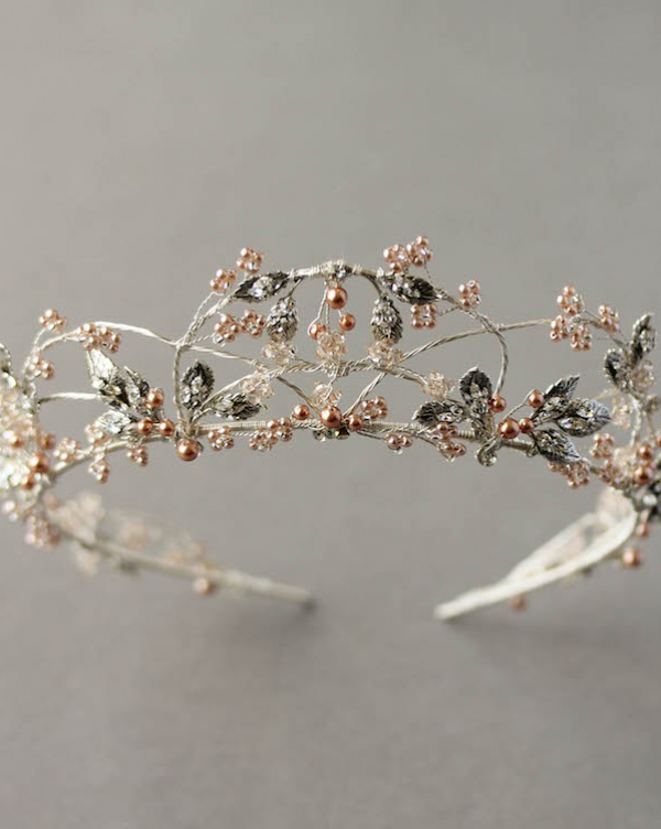 Antique Silver And Blush Wedding Crown