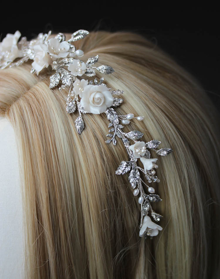 Bespoke For Nancy Silver Gabriel Floral Wedding Crown 2