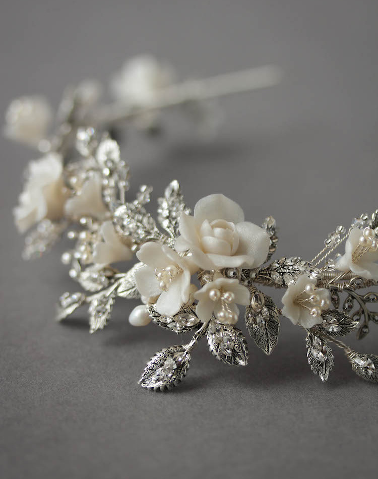 Bespoke For Nancy Silver Gabriel Floral Wedding Crown 9