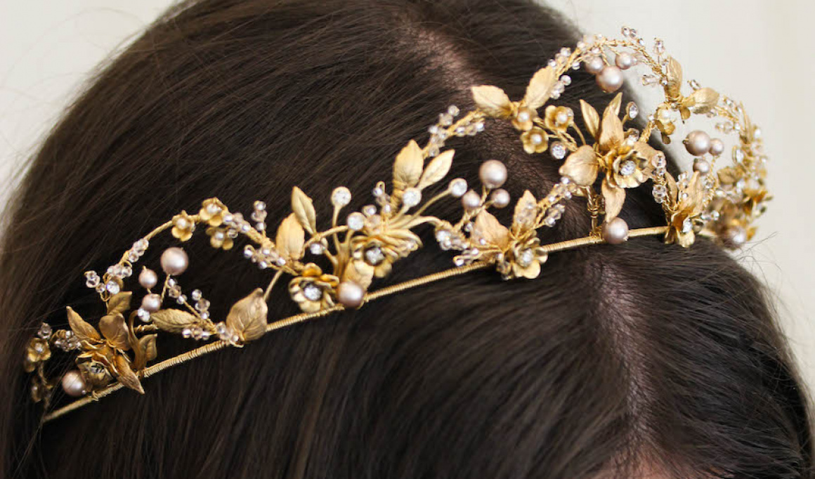 Bespoke For Alexandra Gold Wedding Crown With Powder Pearls 11