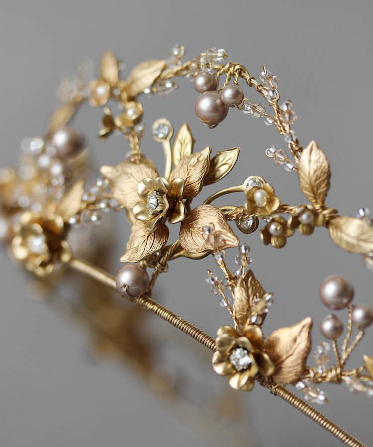 Bespoke For Alexandra Gold Wedding Crown With Powder Pearls 3