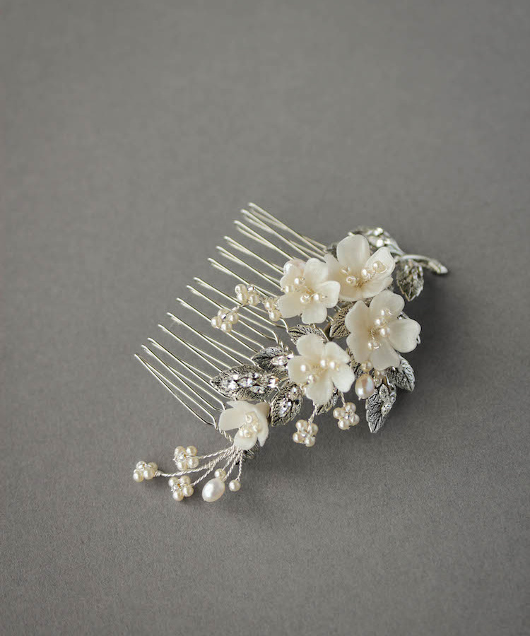 Bespoke For Anna Silver Floral Marquise Bridal Comb 2