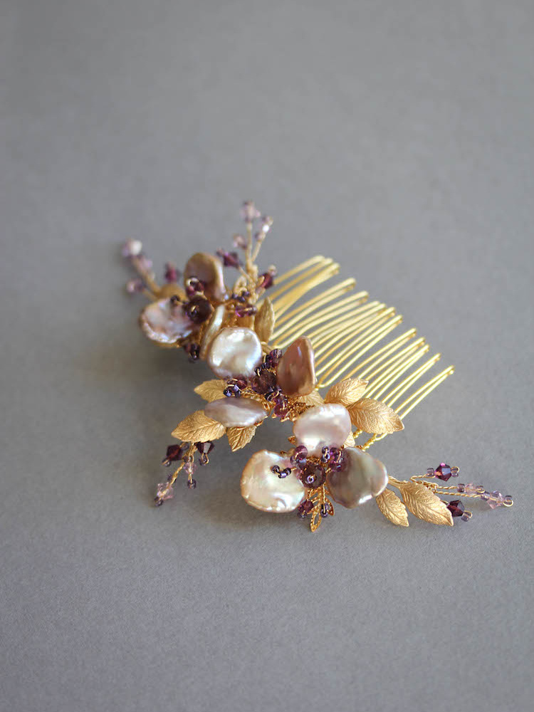 Bespoke For Audrey Gold Purple Orchid Hair Comb 2