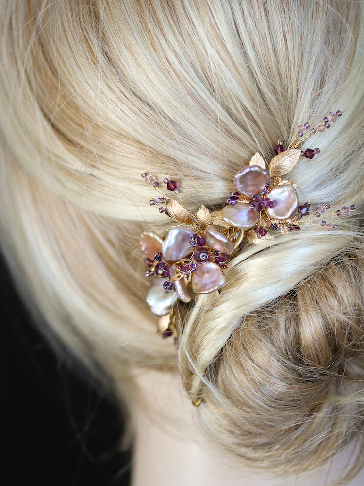 Bespoke For Audrey Gold Purple Orchid Hair Comb 4