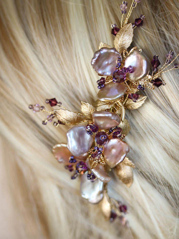 Bespoke For Audrey Gold Purple Orchid Hair Comb 5