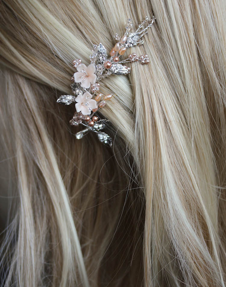 Bespoke For Jacqueline Blush And Silver Hair Comb Tearose On Comb 6