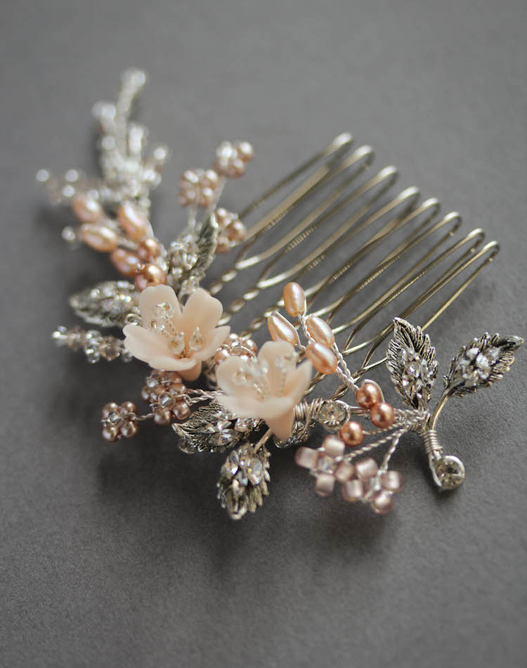 Bespoke For Jacqueline Blush And Silver Hair Comb Tearose On Comb 2