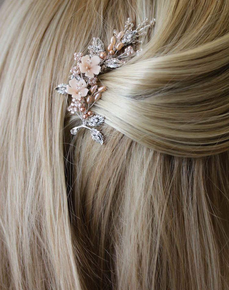 Bespoke For Jacqueline Custom Blush And Silver Hair Comb Tearose On Comb 3