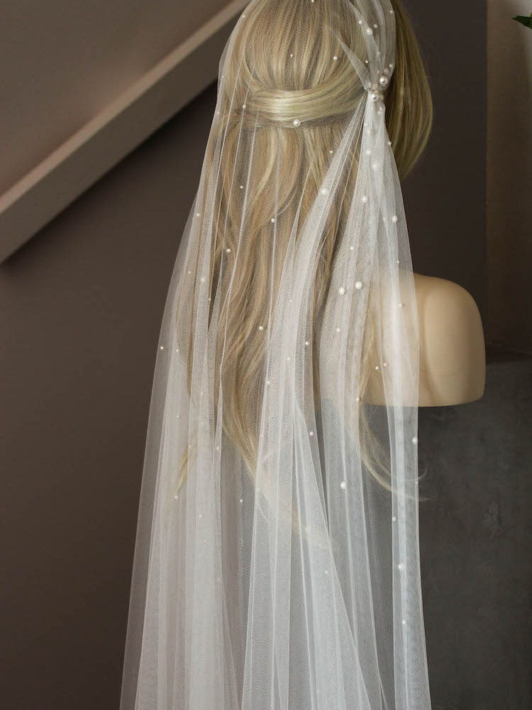 Bespoke For Lauren Juliet Cap Veil With Pearls 7