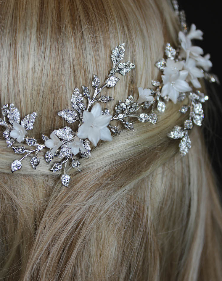 Bespoke For Nadine Floral Bridal Headpiece Anais With Ivory Flowers 3