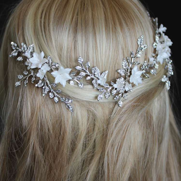 Bespoke For Nadine Floral Bridal Headpiece Anais With Ivory Flowers 4