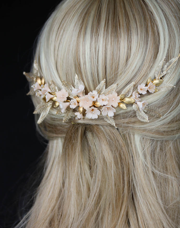 Bespoke For Nhi Gold And Blush Floral Wedding Headpiece 2