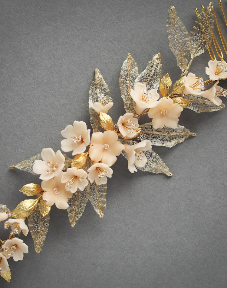 Bespoke For Nhi Gold And Blush Floral Wedding Headpiece 6