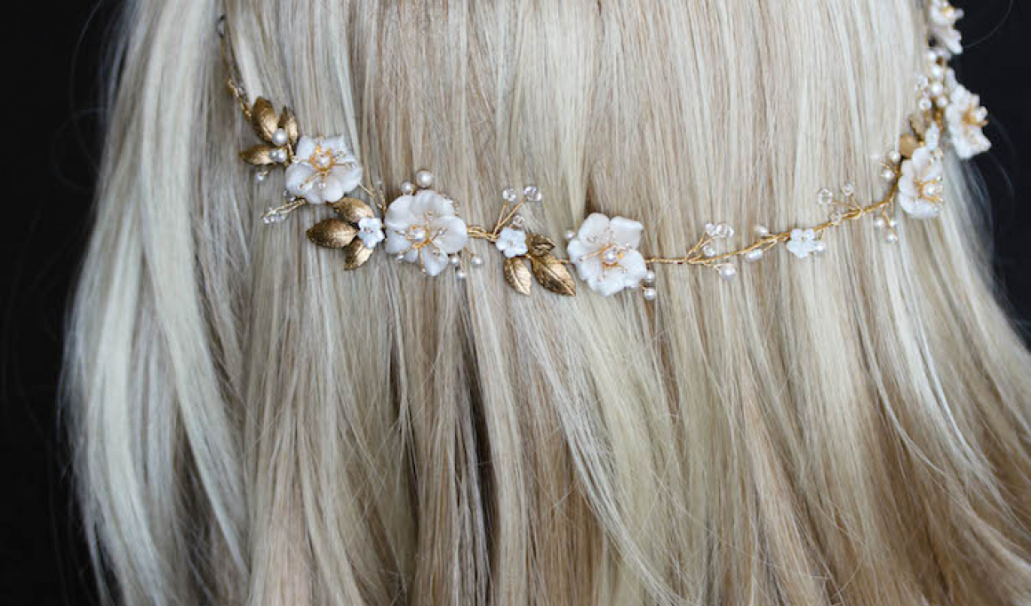 Bespoke For Samantha Gold Poetic Bridal Headpiece With Scattered Flowers And Pearls 4