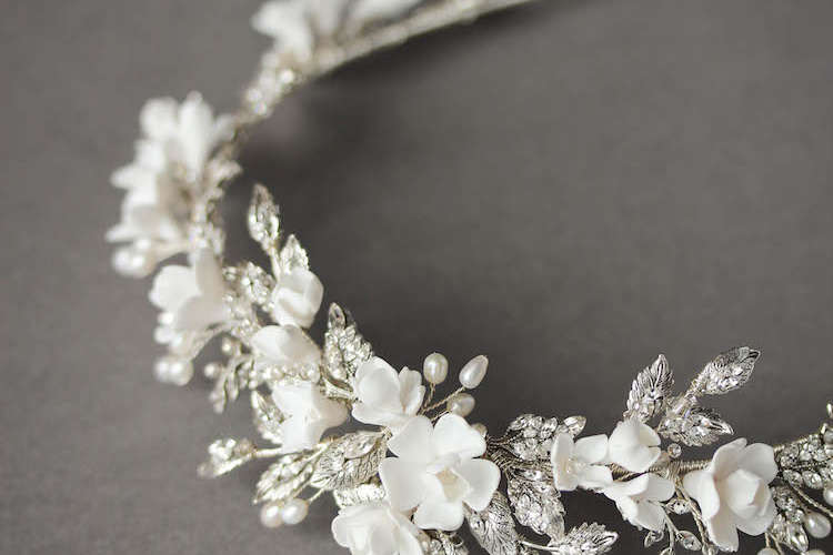 Bespoke For Samantha Silver Crystal Crown With White Flowers 5