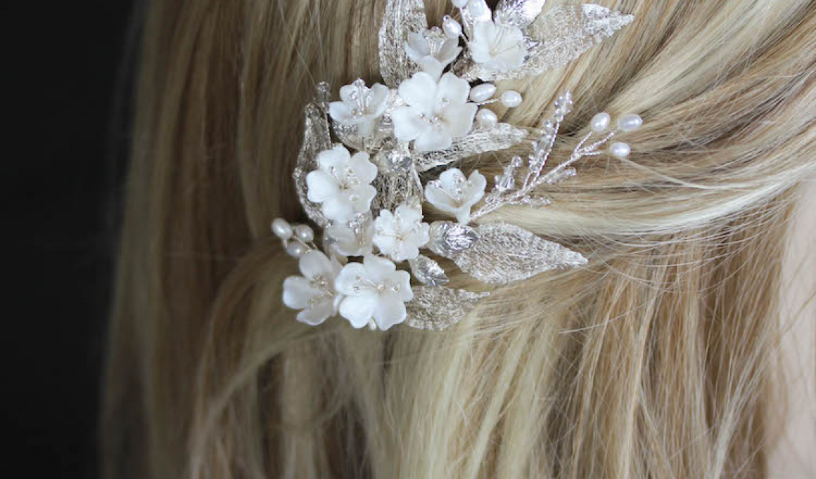 Bespoke For Thuy A Silver Floral Hair Comb With Pearls 1