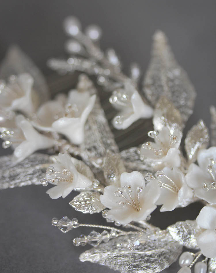 Bespoke For Thuy A Silver Floral Hair Comb With Pearls 5