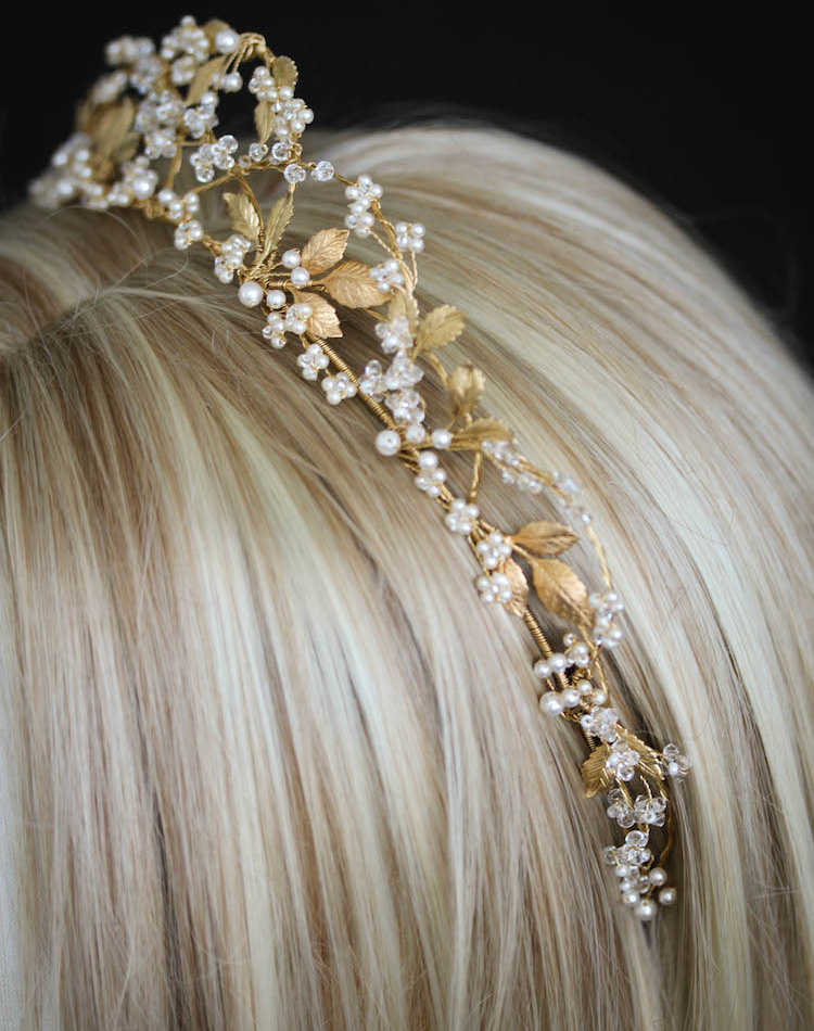 Bespoke For Yasmine Pearl And Gold Wedding Crown 8