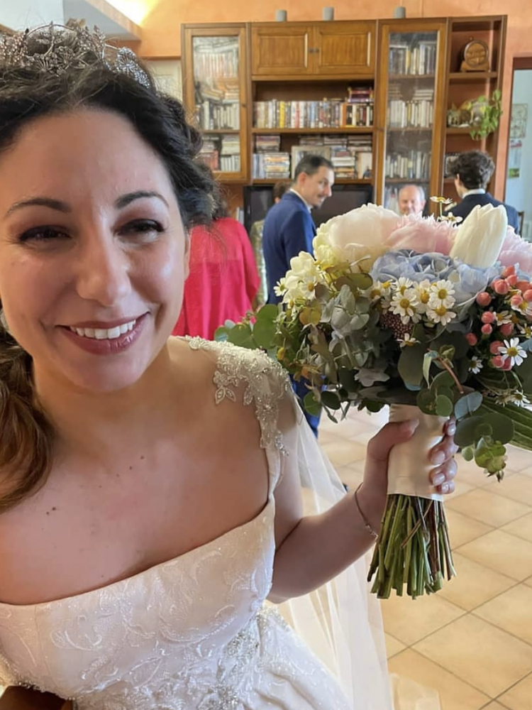 Bride Anna Wears Bespoke Dandelion Wedding Crown 4