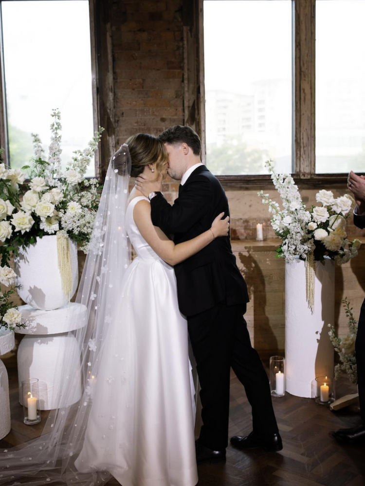 Bride Ellen Wears Custom Claris Wedding Veil 1