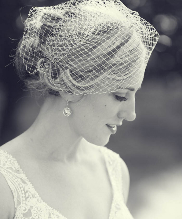 Bride Erika Wearing Marilyn Birdcage Bridal Veil