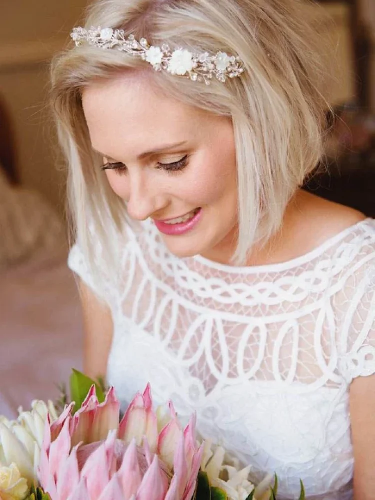 Bride Johanna Wearing Giselle Headpiece In Silver 600x899