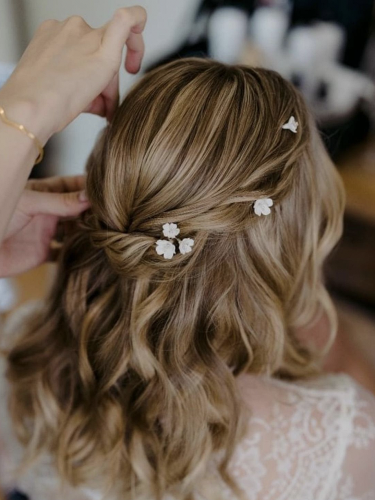 Bride Katie Wears Whisper Floral Hair Pins 1