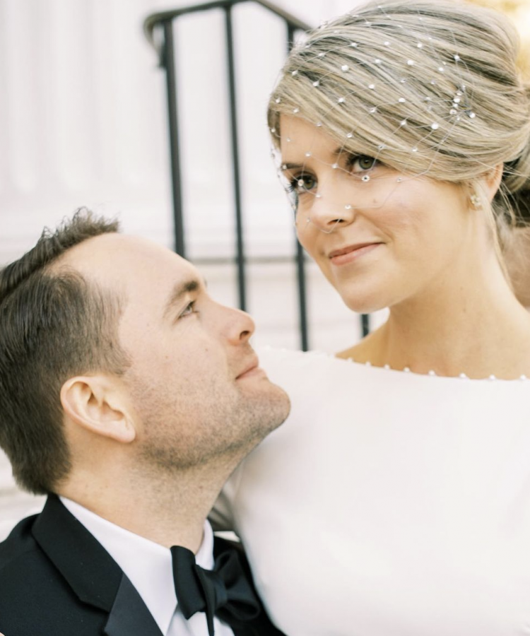 Bride Maire Wears Star Gazer Birdcage Veil