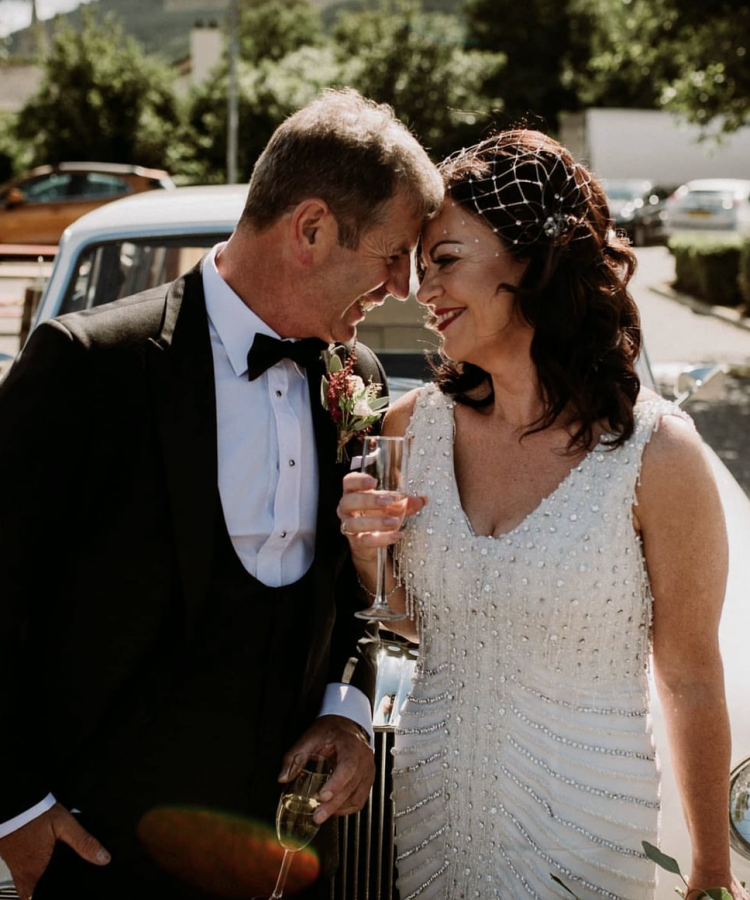 Bride Mary Wears Star Gazer Birdcage Veil 1