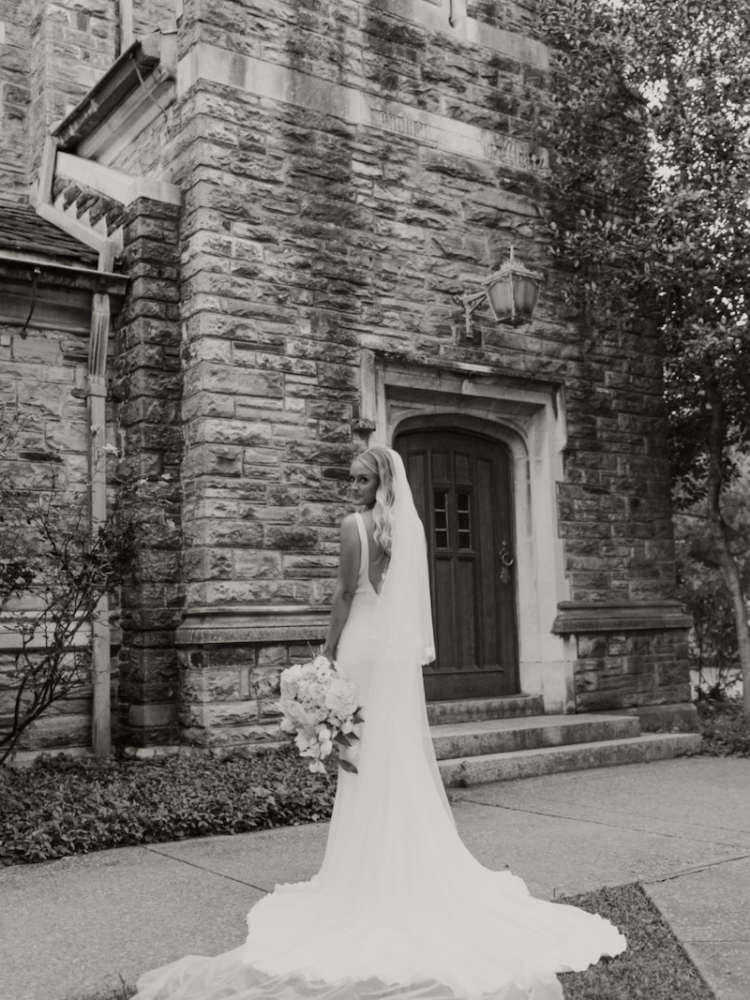 Bride Sam Wears Two Tier Wedding Veil With Florals On Blusher 2