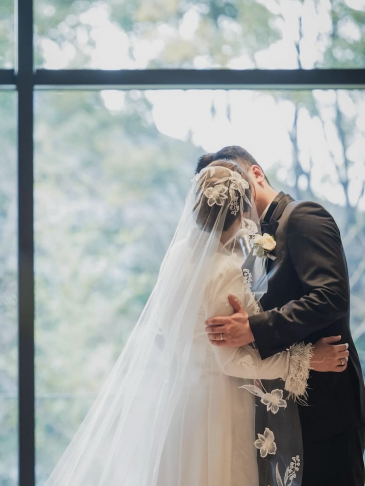 Bride Teresa Wears May Lily Veil With Custom Beading 5