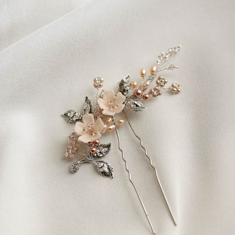Delicate Bridal Hair Pins For The Modern Bride Tearose Blush Wedding Hair Pin 3