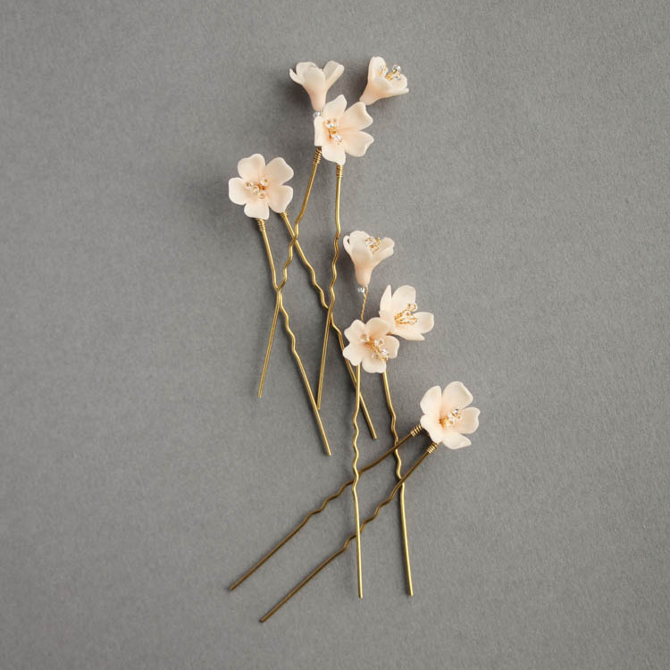 Delicate Bridal Hair Pins For The Modern Bride Whisper Blush Floral Hair Pins 1