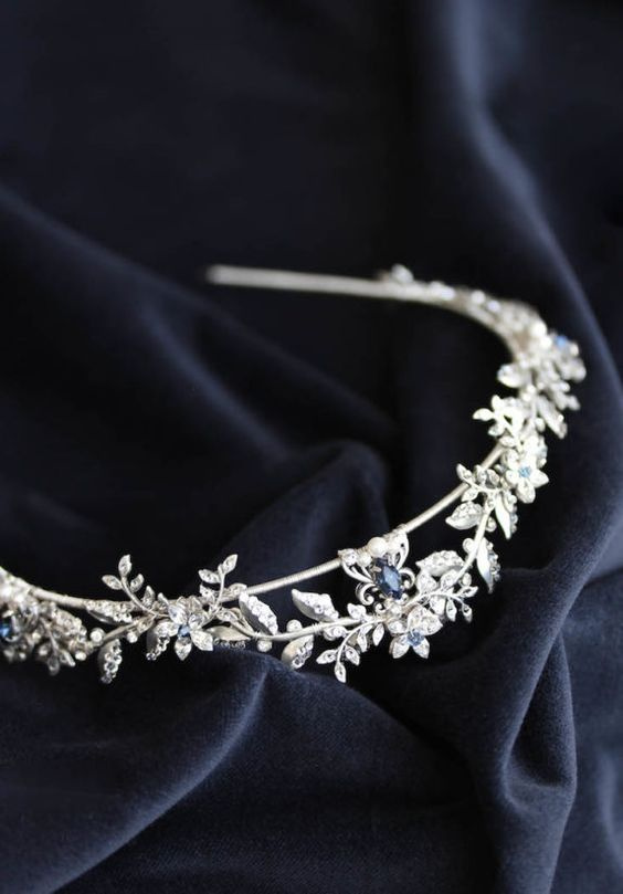 Empire Blue Harper Wedding Crown In Antique Silver